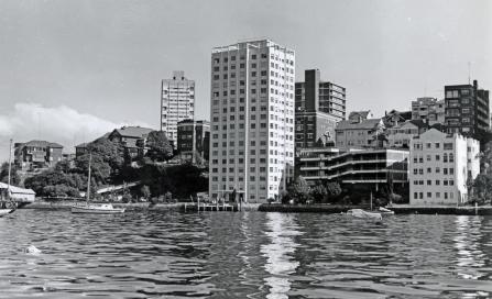 , 'Watergleam' with above ground car park in 1970. Photograph by NSW Department of Planning. Stanton Library