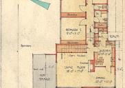 , Main floor plans for the Churcher House. Note the open plan and flow of space to the exterior balcony. Stanton Library